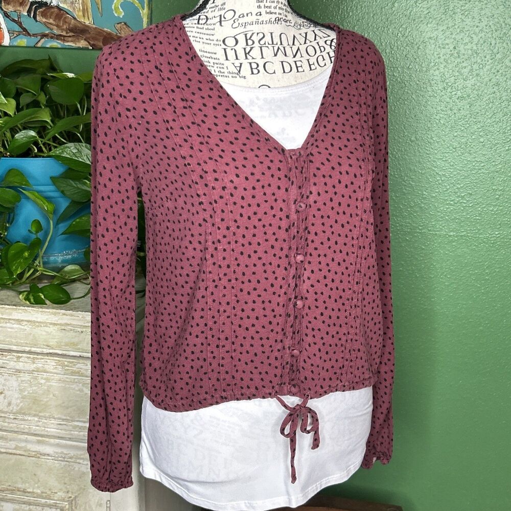 Vtg 90s Abercrombie & Fitch Blouse Burgundy And Black Button Down Blouse Small